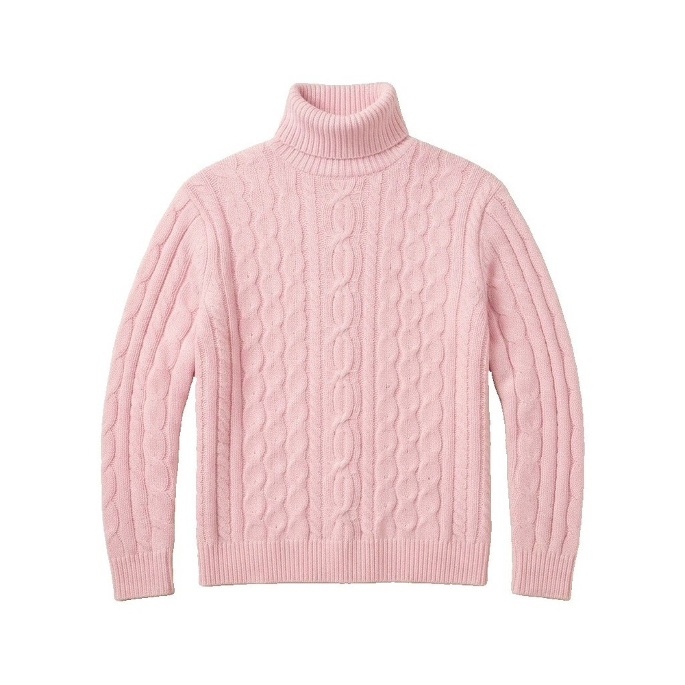 Vintage Wainscott Women's L Chunky Cable Knit Cowl Neck Sweater Pink 100% Cotton